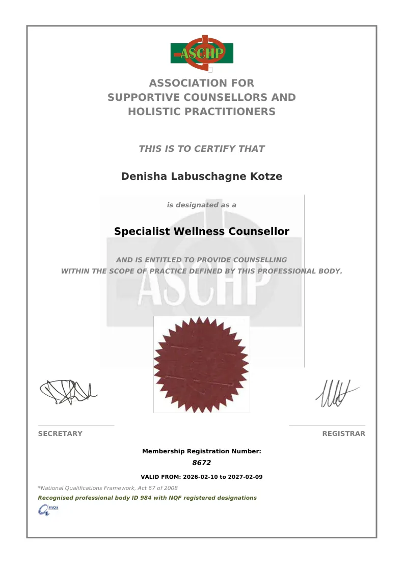 ASCHP Specialist Wellness Counsellor certificate